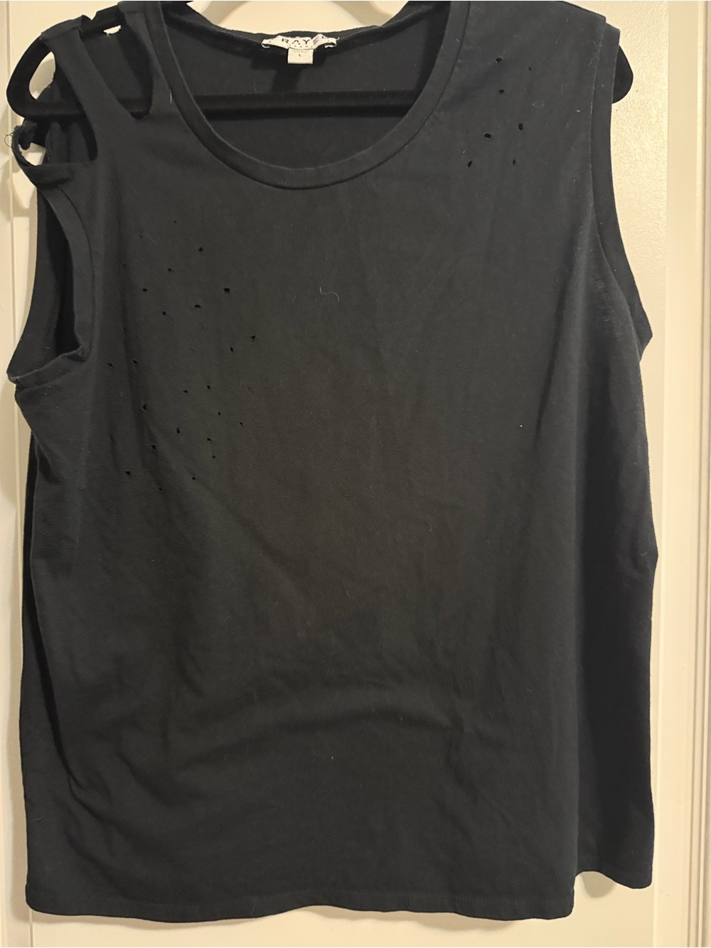 Frayed Sleeveless Distressed Tank Top - Black
